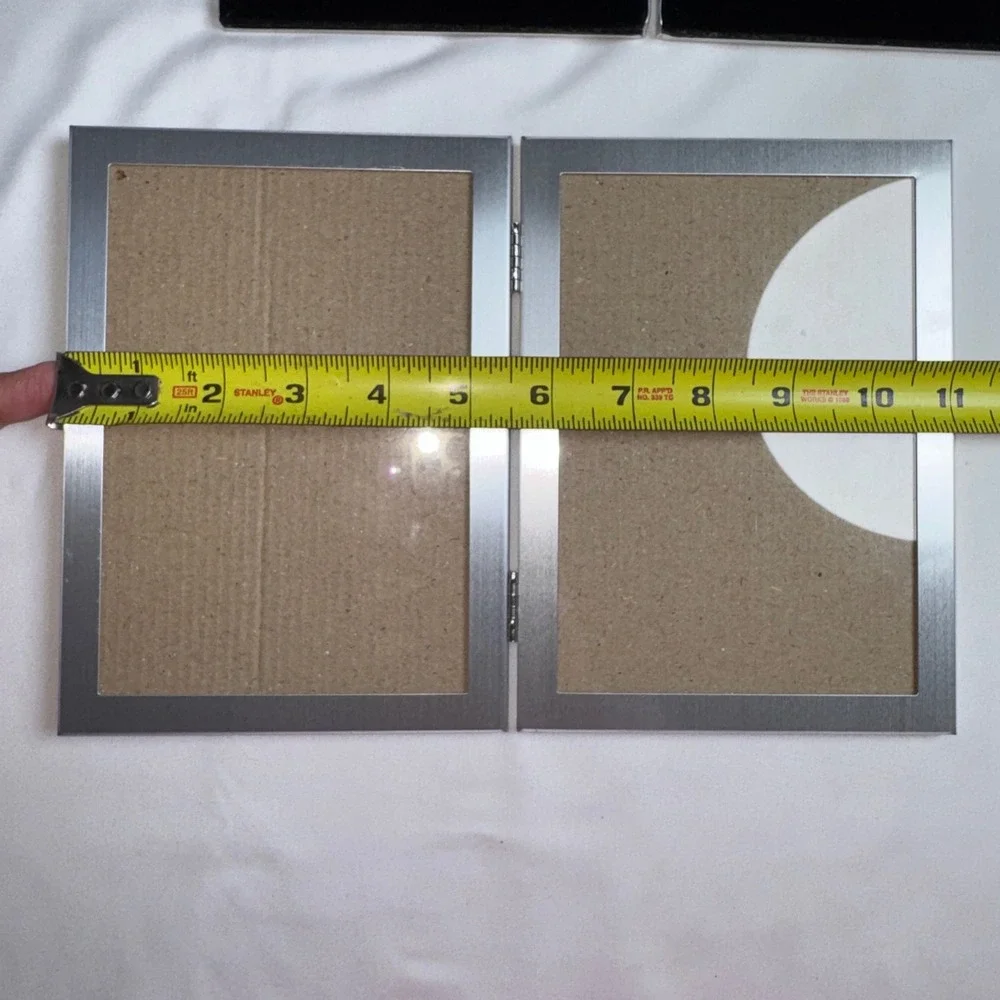 Brushed Silver Metal Double Picture Frames Hinged 5x7 Set of 2 Modern Decor